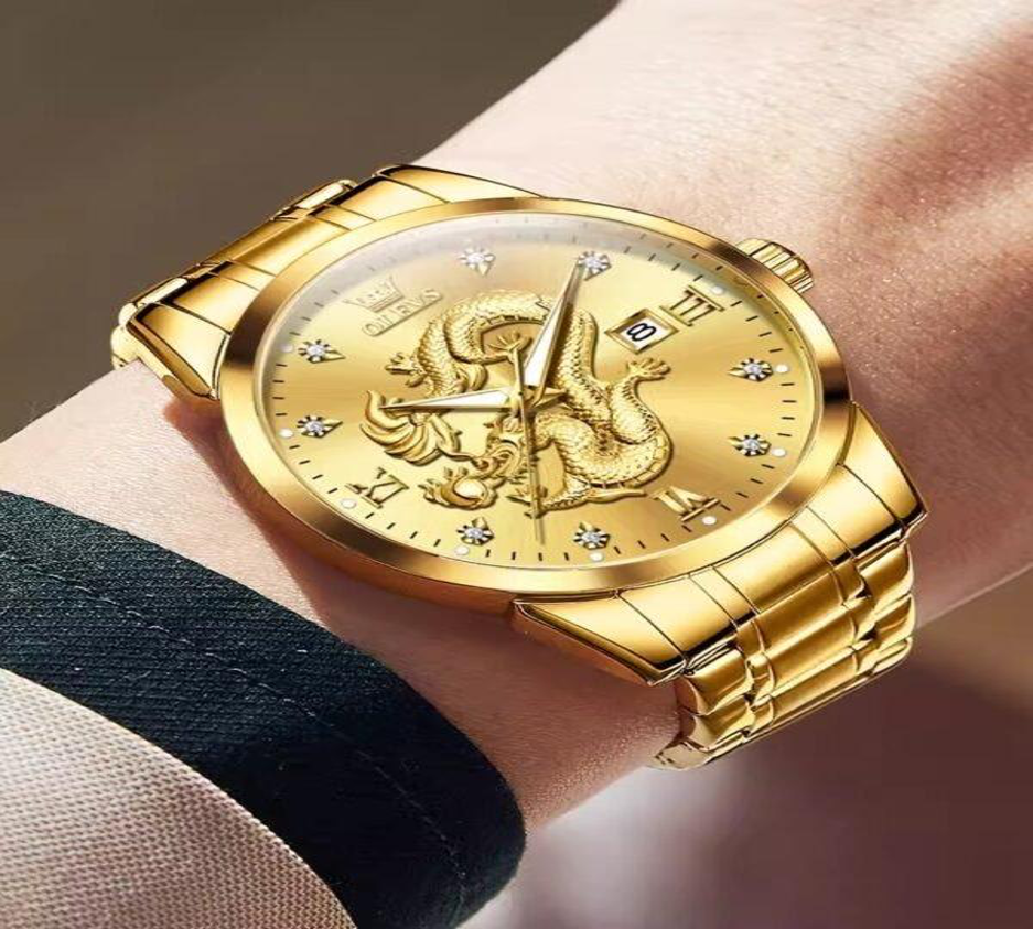 Men's Brand Gold High-end Dragon Watch Waterproof Quartz Watches