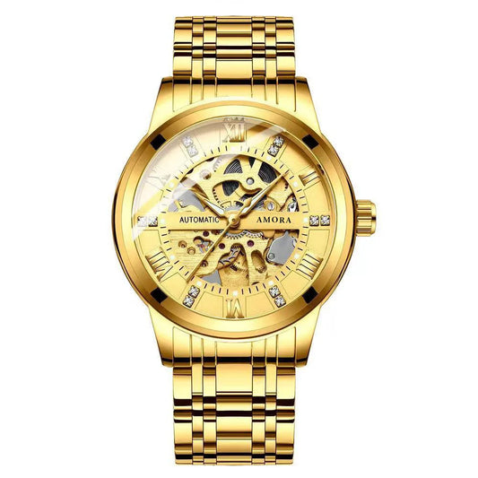 Classic Fashion Automatic Skeleton Gold Mechanical Men Watch