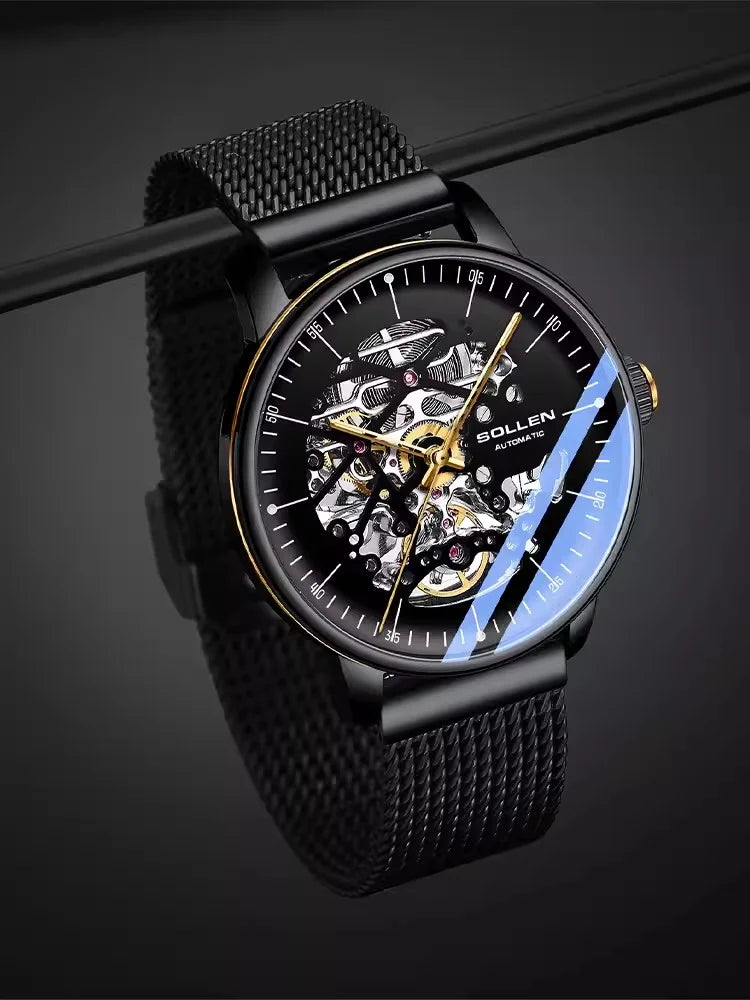 Genuine Skeleton Ultra-thin Swiss Luxury High-end Men Automatic Mechanical Watch