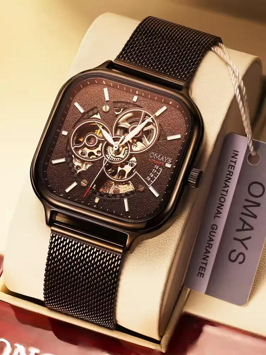 Classic Fashion Skeleton Square Trend Automatic Mechanical Men Watch