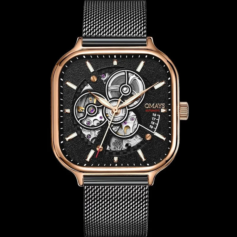 Classic Fashion Skeleton Square Trend Automatic Mechanical Men Watch