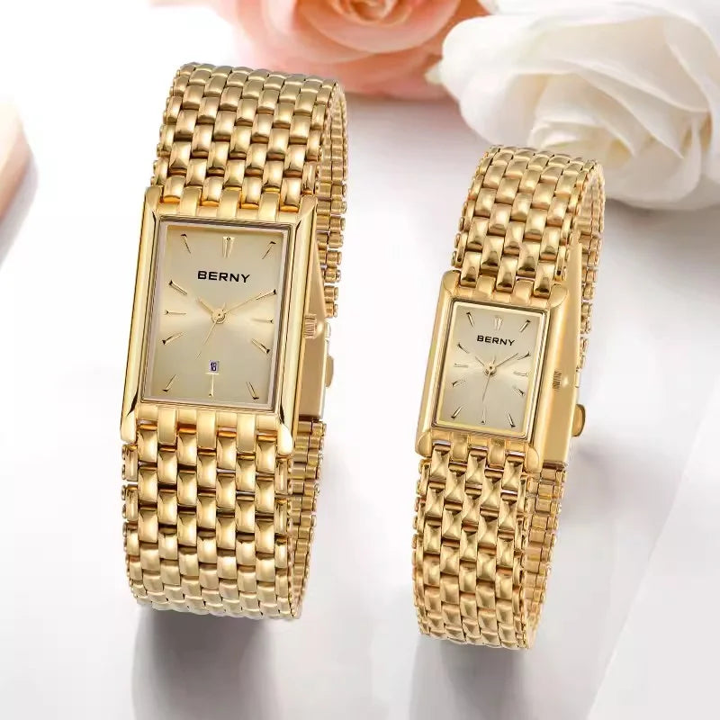 Square Waterproof Classic Fashion Vintage Men Gold Quartz Watch