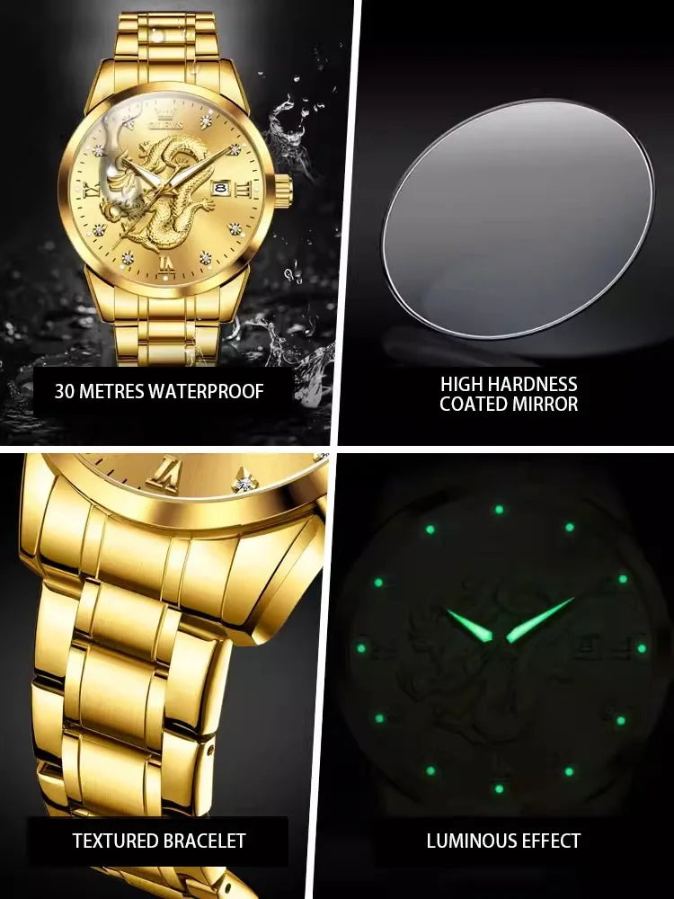 Men's Brand Gold High-end Dragon Watch Waterproof Quartz Watches