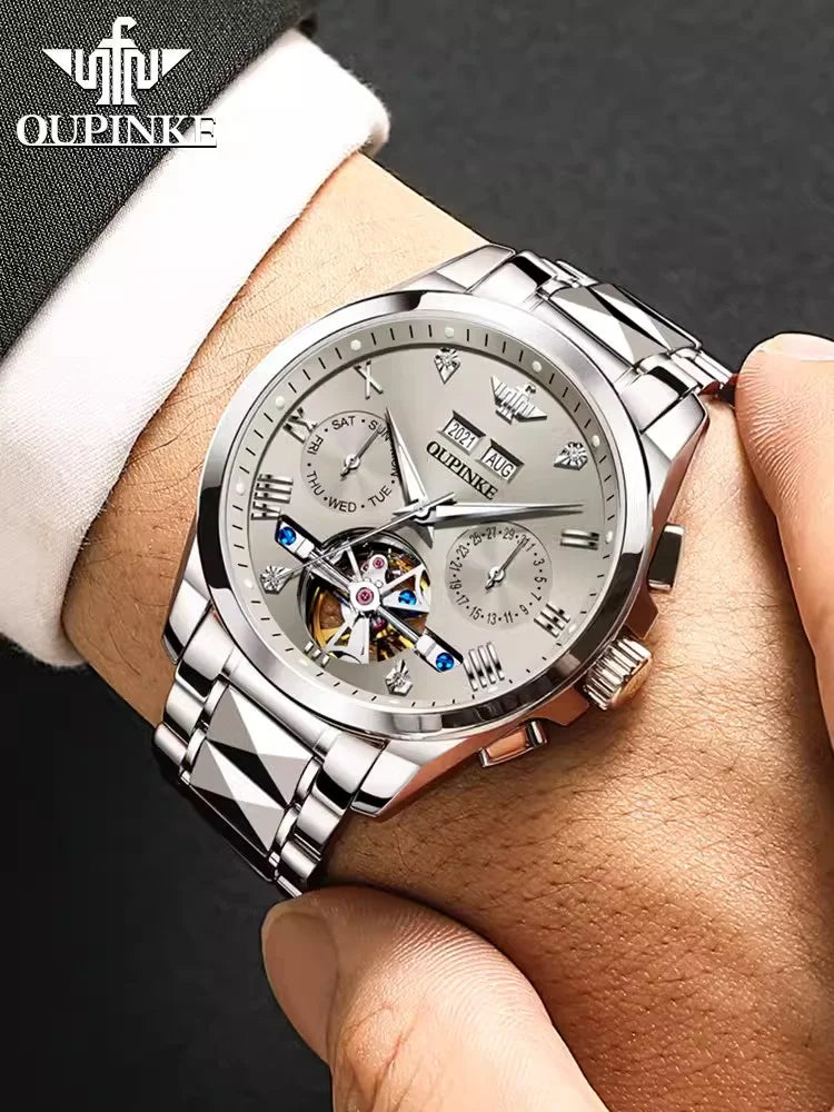 Swiss Automatic Waterproof Luxury Tungsten Steel Business Men Mechanical Watch