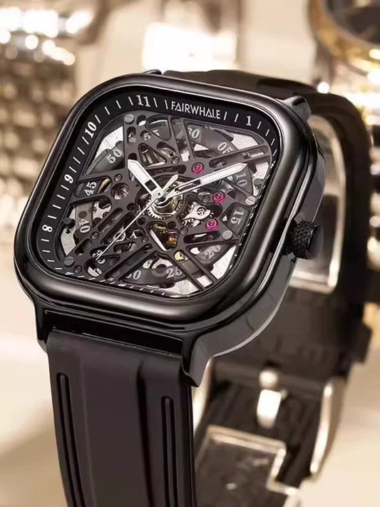 Square Tourbillon Trend Fashion Mechanical Men Automatic Luminous Skeleton Watch