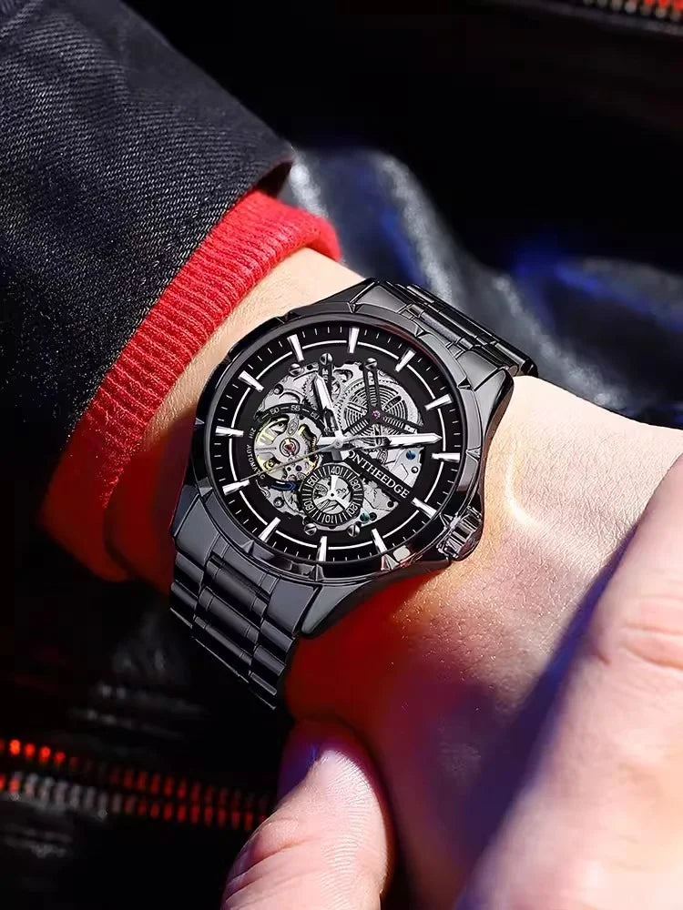 Classic Fashion Swiss Mechanical Automatic Skeleton Men Black Warrior Watch