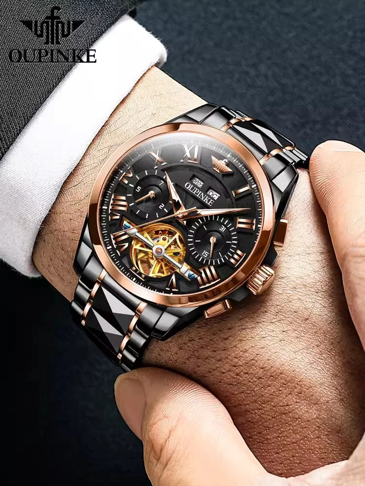 Swiss High-end Luxury Black Diamond Mechanical Watch Automatic Skeleton Watch