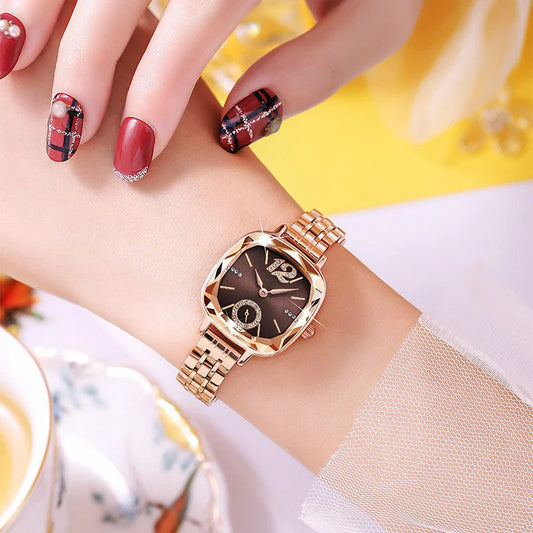 Classic Fashion Rose Gold Square Women's Quartz Watch with Diamonds