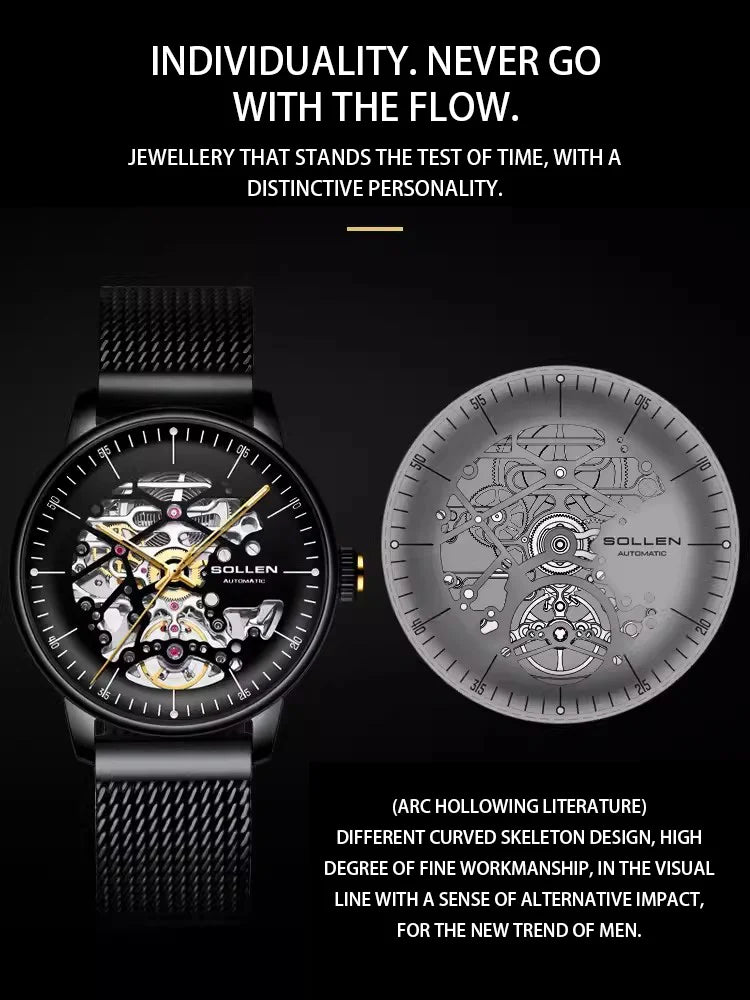 Genuine Skeleton Ultra-thin Swiss Luxury High-end Men Automatic Mechanical Watch