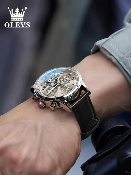 Swiss Genuine Skeleton Automatic Multifunction Fashion Men Mechanical Watch