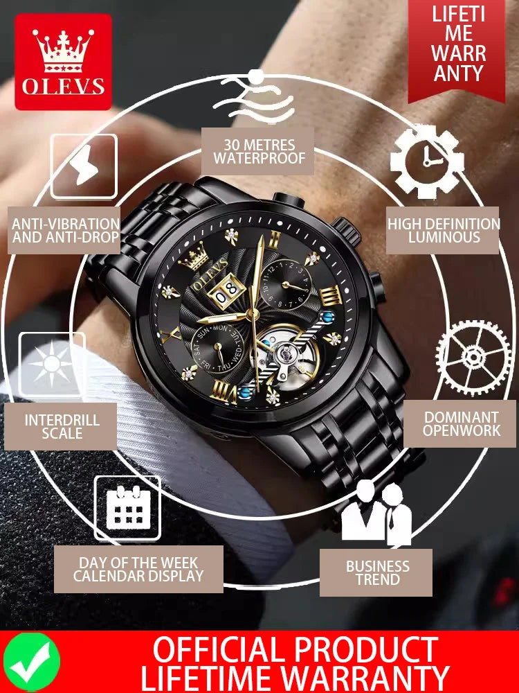 Swiss Genuine Automatic Multifunction Branded Men Mechanical Watch