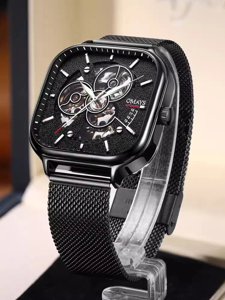 Classic Fashion Skeleton Square Trend Automatic Mechanical Men Watch