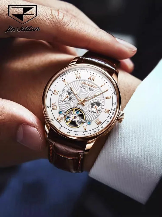 Swiss Brand Luxury Skeleton Tourbillon Trendy Leather Men Mechanical Watch