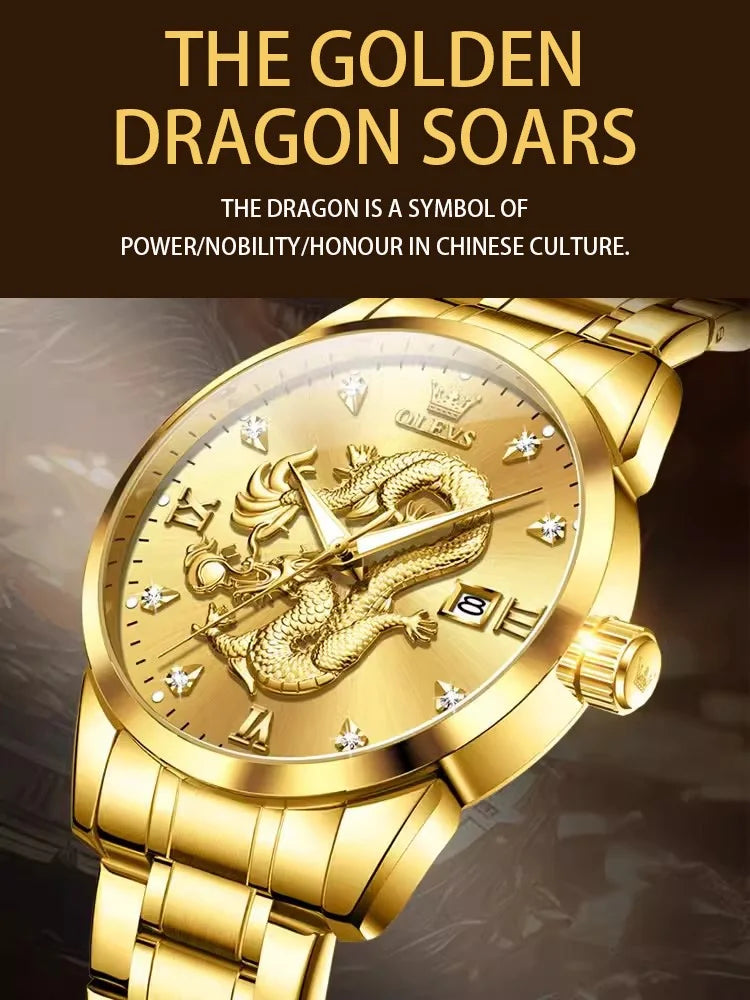 Men's Brand Gold High-end Dragon Watch Waterproof Quartz Watches