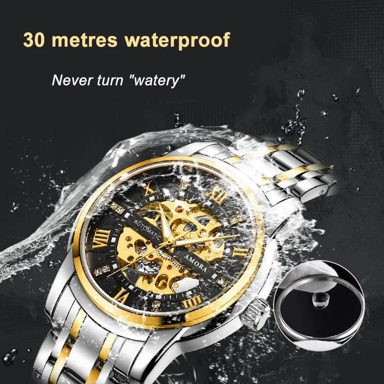 Classic Fashion Automatic Skeleton Gold Mechanical Men Watch