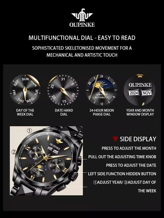 High-end Luxury Black Warrior Automatic Swiss Genuine Men Mechanical Watch