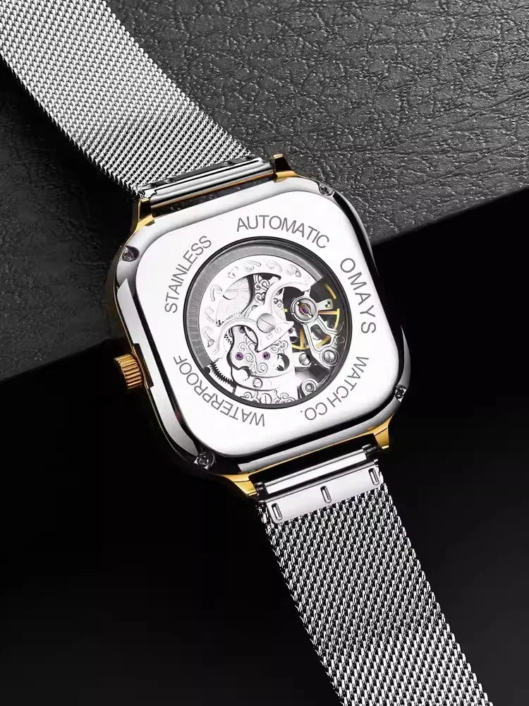 Classic Fashion Skeleton Square Trend Automatic Mechanical Men Watch