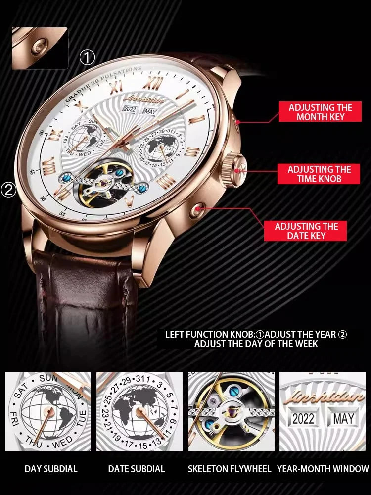 Swiss Brand Luxury Skeleton Tourbillon Trendy Leather Men Mechanical Watch