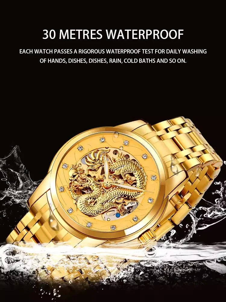 Classic Fashion Dragon Gold Skeleton Automatic Mechanical Men Watch