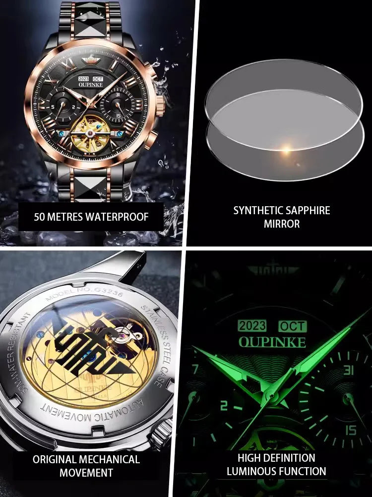 Swiss High-end Luxury Black Diamond Mechanical Watch Automatic Skeleton Watch