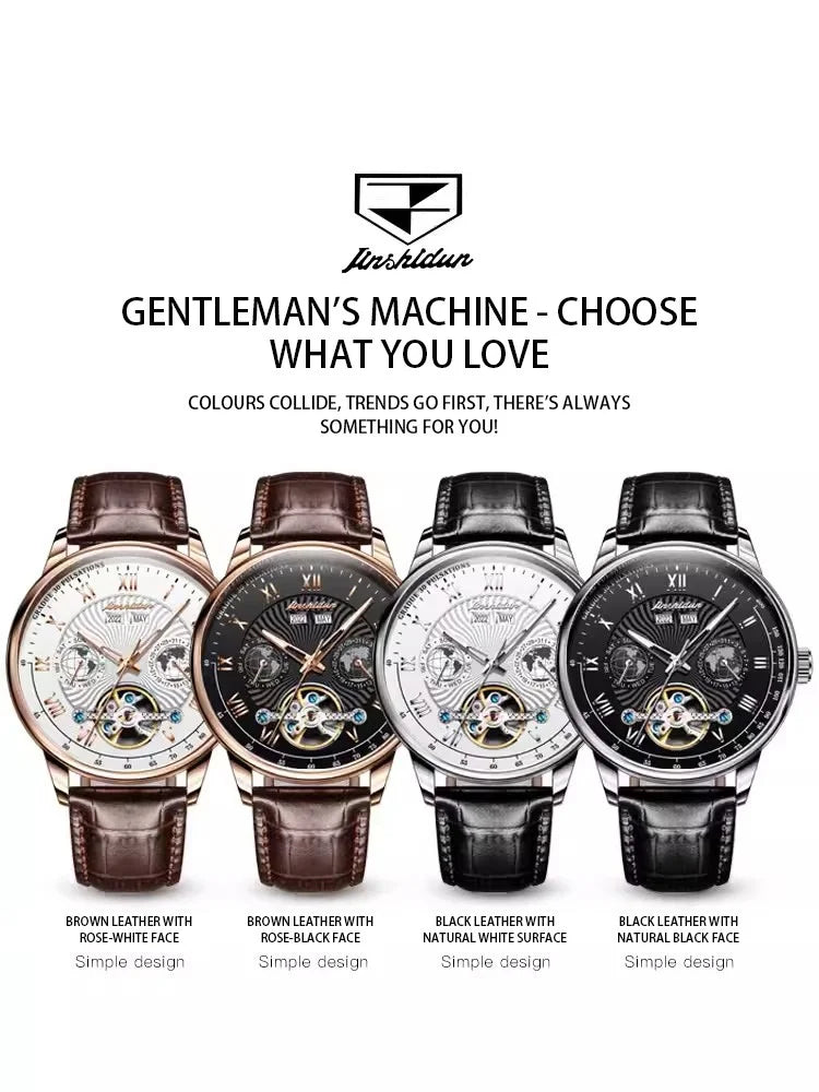 Swiss Brand Luxury Skeleton Tourbillon Trendy Leather Men Mechanical Watch