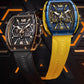 Classic Fashion Skeleton Tonneau Waterproof Watch Men Quartz Watch