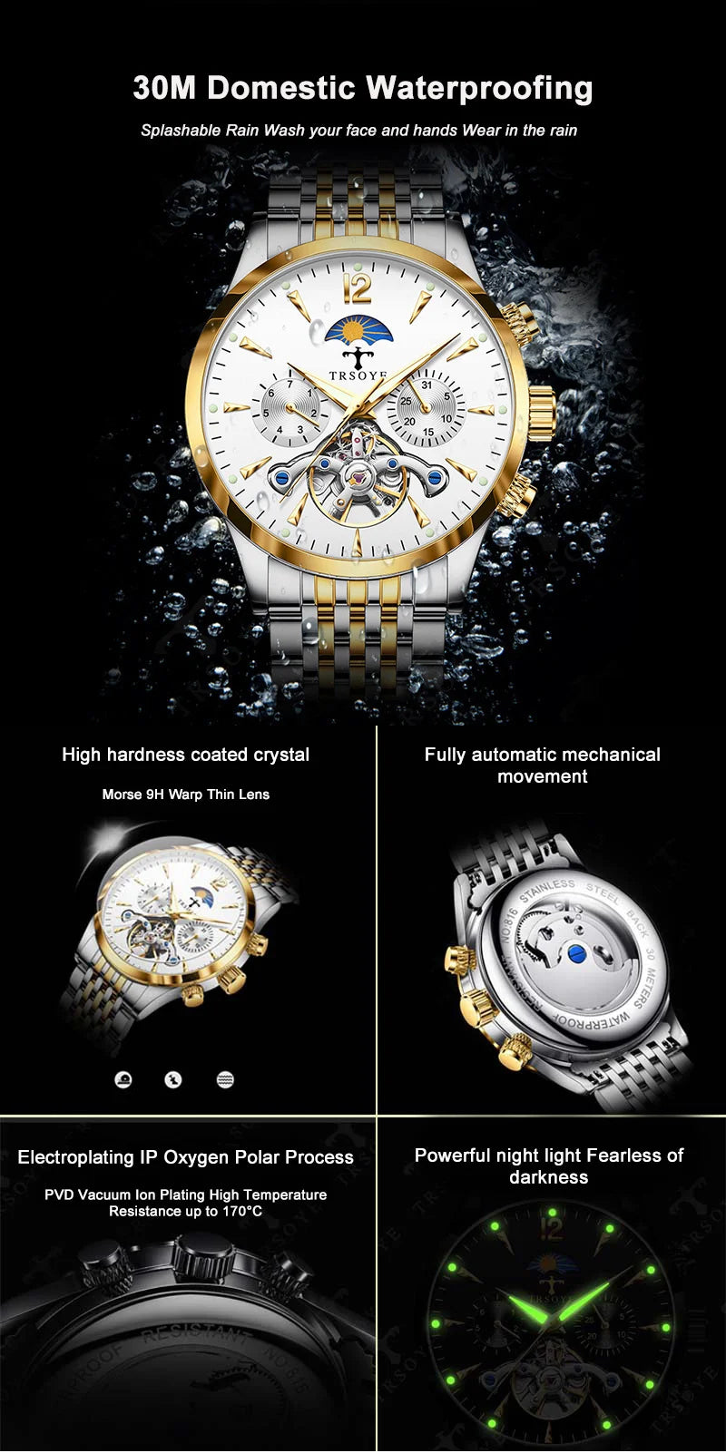 Live Burst Men Mechanical Watch Business Luminous Waterproof Watch