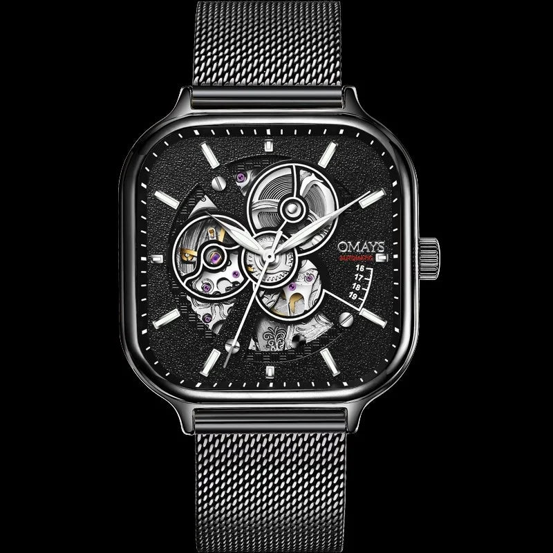 Classic Fashion Skeleton Square Trend Automatic Mechanical Men Watch