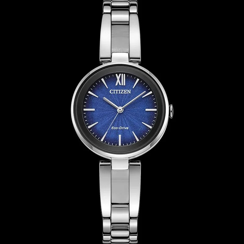 Eco-Drive Quartz Blue Plate Compact Fashion Simple Steel Strap Women Watch