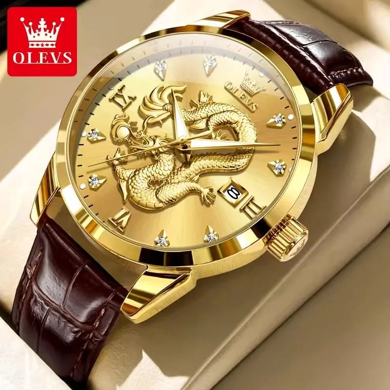 Men's Brand Gold High-end Dragon Watch Waterproof Quartz Watches