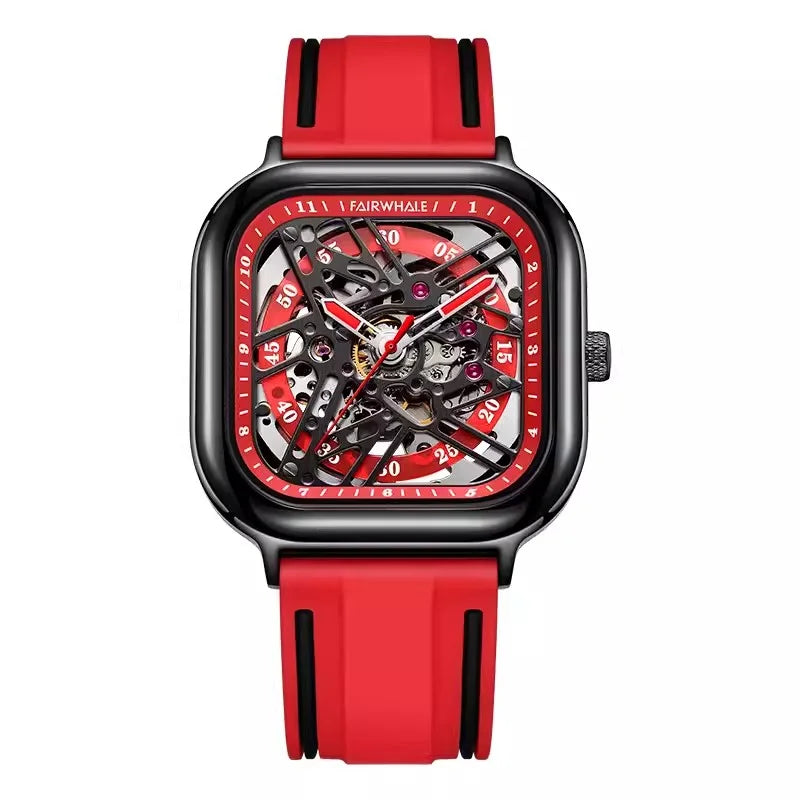 Square Tourbillon Trend Fashion Mechanical Men Automatic Luminous Skeleton Watch