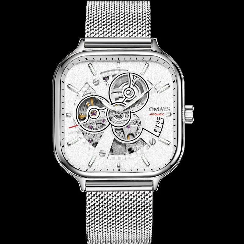 Classic Fashion Skeleton Square Trend Automatic Mechanical Men Watch