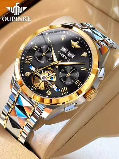 Swiss Branded Luxury Gold Automatic Multifunctional Skeleton Men Mechanical Watch