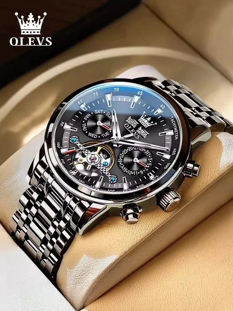 Swiss Genuine Skeleton Automatic Multifunction Fashion Men Mechanical Watch