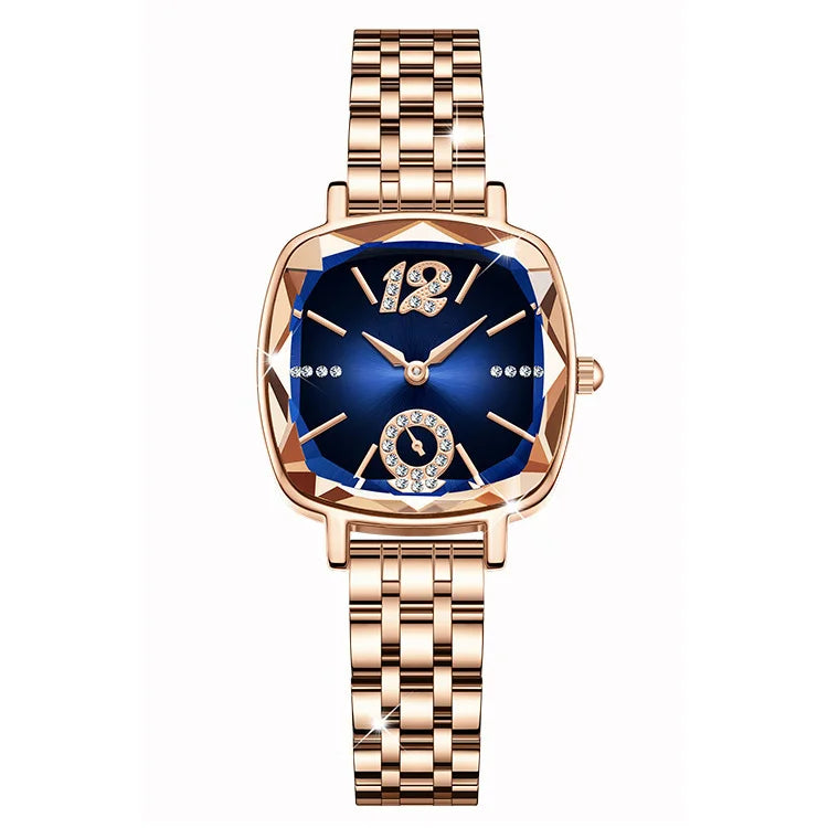 Classic Fashion Rose Gold Square Women's Quartz Watch with Diamonds