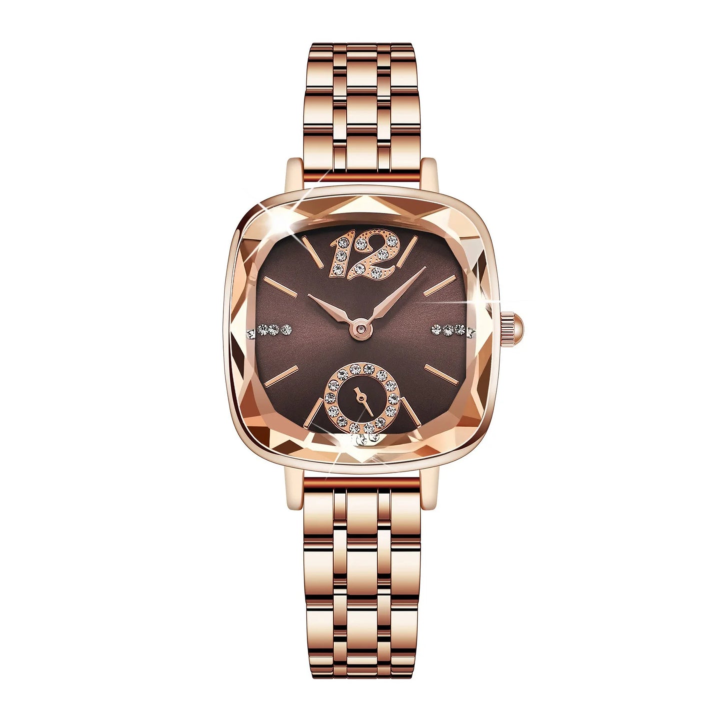 Classic Fashion Rose Gold Square Women's Quartz Watch with Diamonds