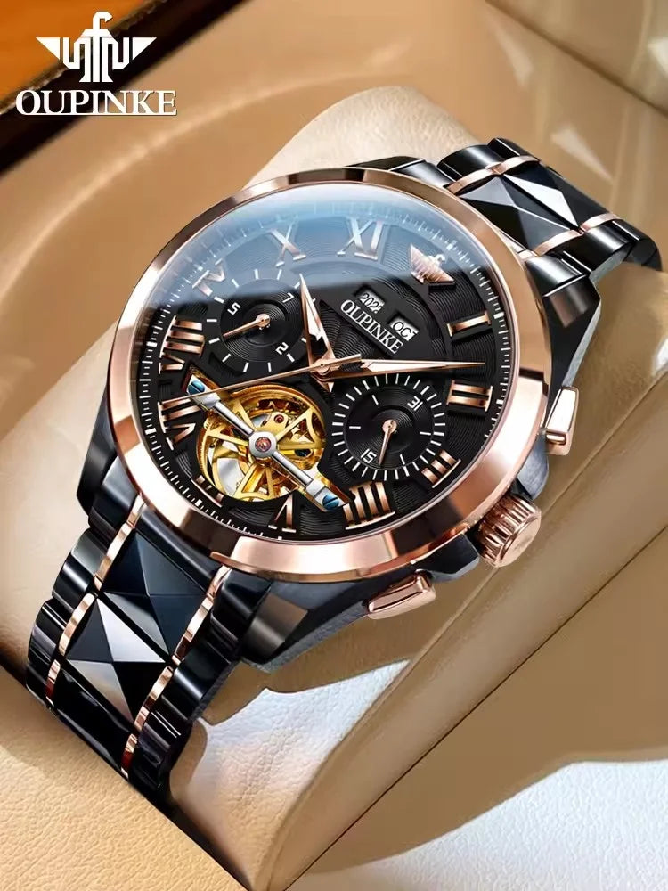 Swiss High-end Luxury Black Diamond Mechanical Watch Automatic Skeleton Watch