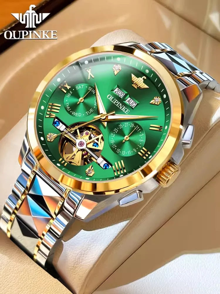 Swiss Branded Luxury Gold Automatic Multifunctional Skeleton Men Mechanical Watch