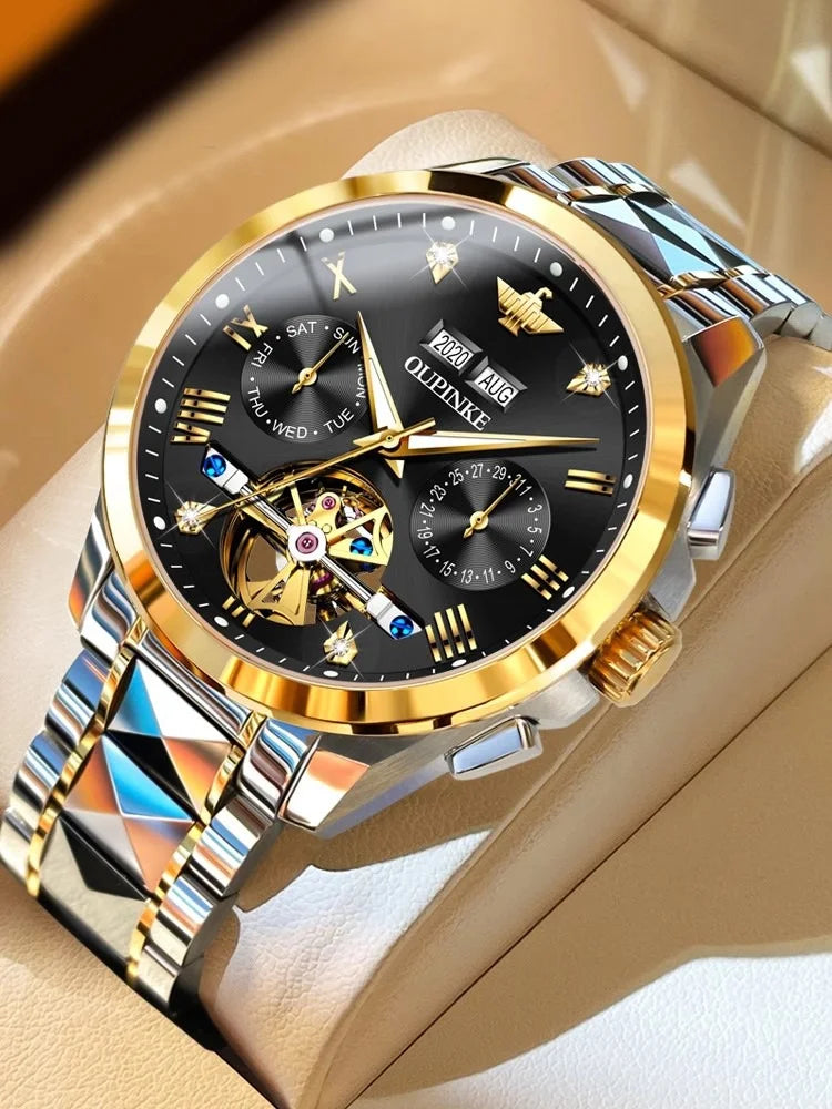 Swiss Branded Luxury Gold Automatic Multifunctional Skeleton Men Mechanical Watch