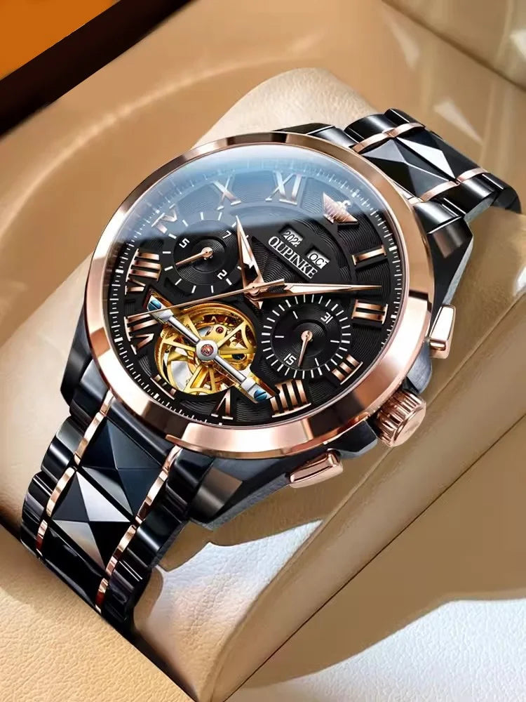 Swiss High-end Luxury Black Diamond Mechanical Watch Automatic Skeleton Watch