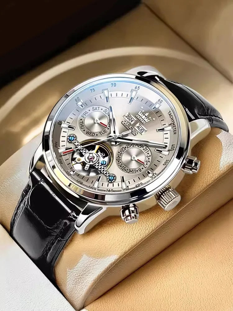 Swiss Genuine Skeleton Automatic Multifunction Fashion Men Mechanical Watch