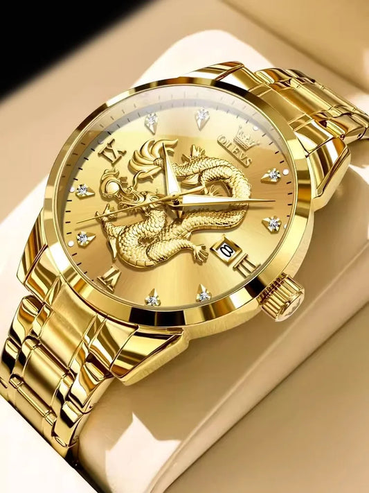 Men's Brand Gold High-end Dragon Watch Waterproof Quartz Watches