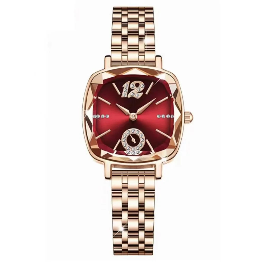 Classic Fashion Rose Gold Square Women's Quartz Watch with Diamonds