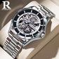 Classic Fashion Swiss Mechanical Automatic Skeleton Men Black Warrior Watch