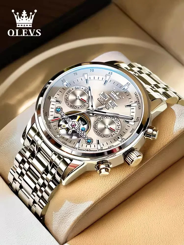 Swiss Genuine Skeleton Automatic Multifunction Fashion Men Mechanical Watch