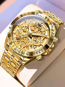 2024 Classic Fashion New Men's Gold Watch Waterproof Luminous Quartz Watch