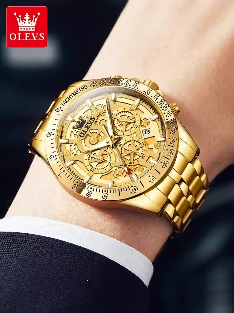 2024 Classic Fashion New Men's Gold Watch Waterproof Luminous Quartz Watch