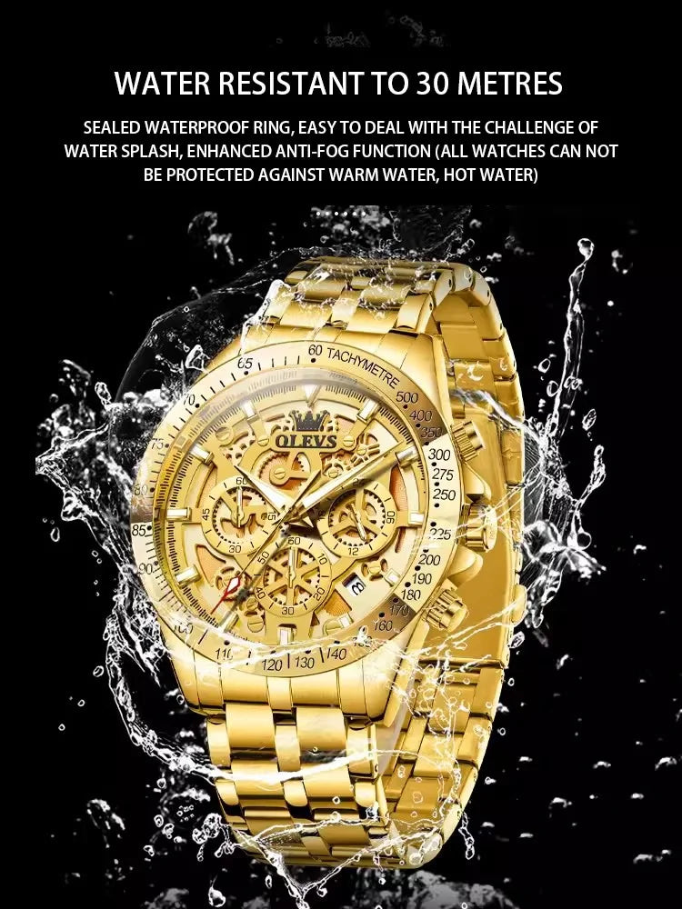 2024 Classic Fashion New Men's Gold Watch Waterproof Luminous Quartz Watch