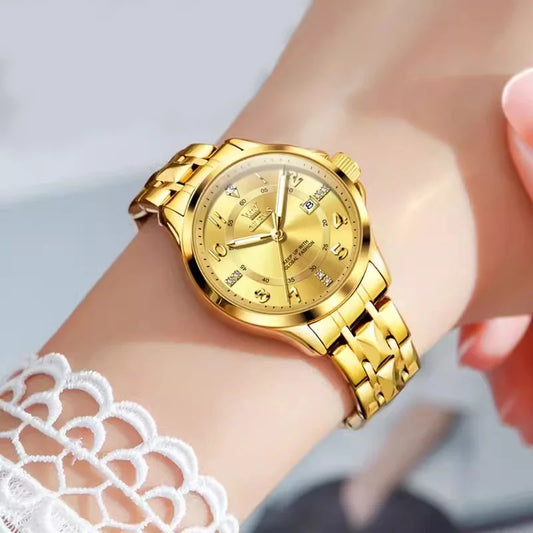 Swiss Premium Classic Women's Brand Waterproof Luminous Gold Quartz Watch