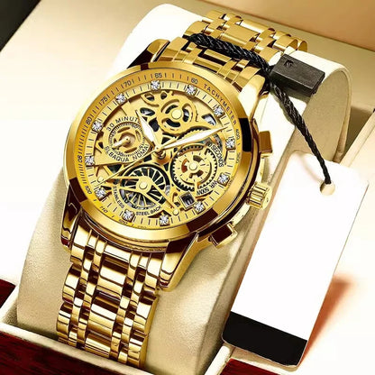 Classic Fashion Brand Swiss Men's Gold Quartz Watch